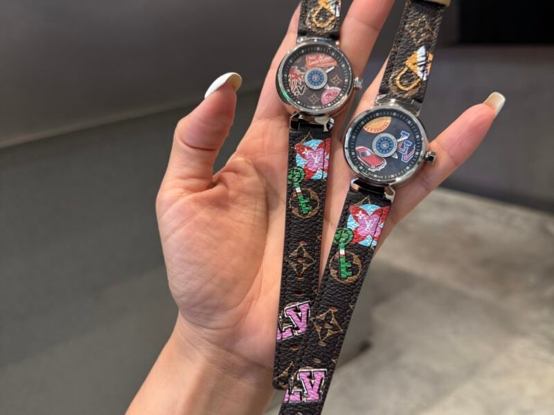 Louis Vuitton's latest unique printed belt paired with a vintage watch