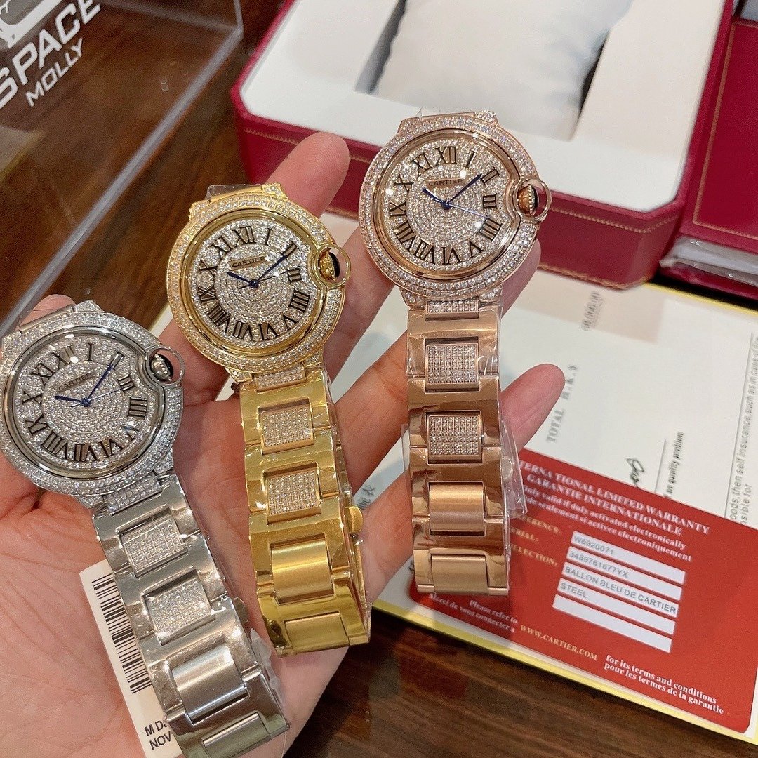 Cartier 36mm double-row diamond-set Roman numeral watch with a starry sky dial