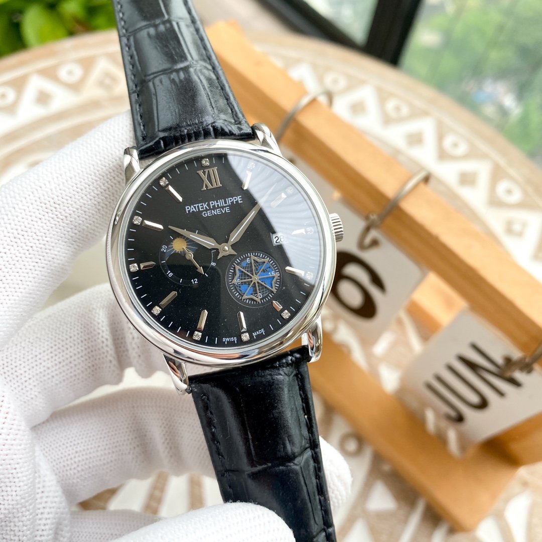 Patek Philippe boutique men's wristwatch features a multifunctional design with a gentlemanly style and a mineral super strong mirror finish, - Image 5