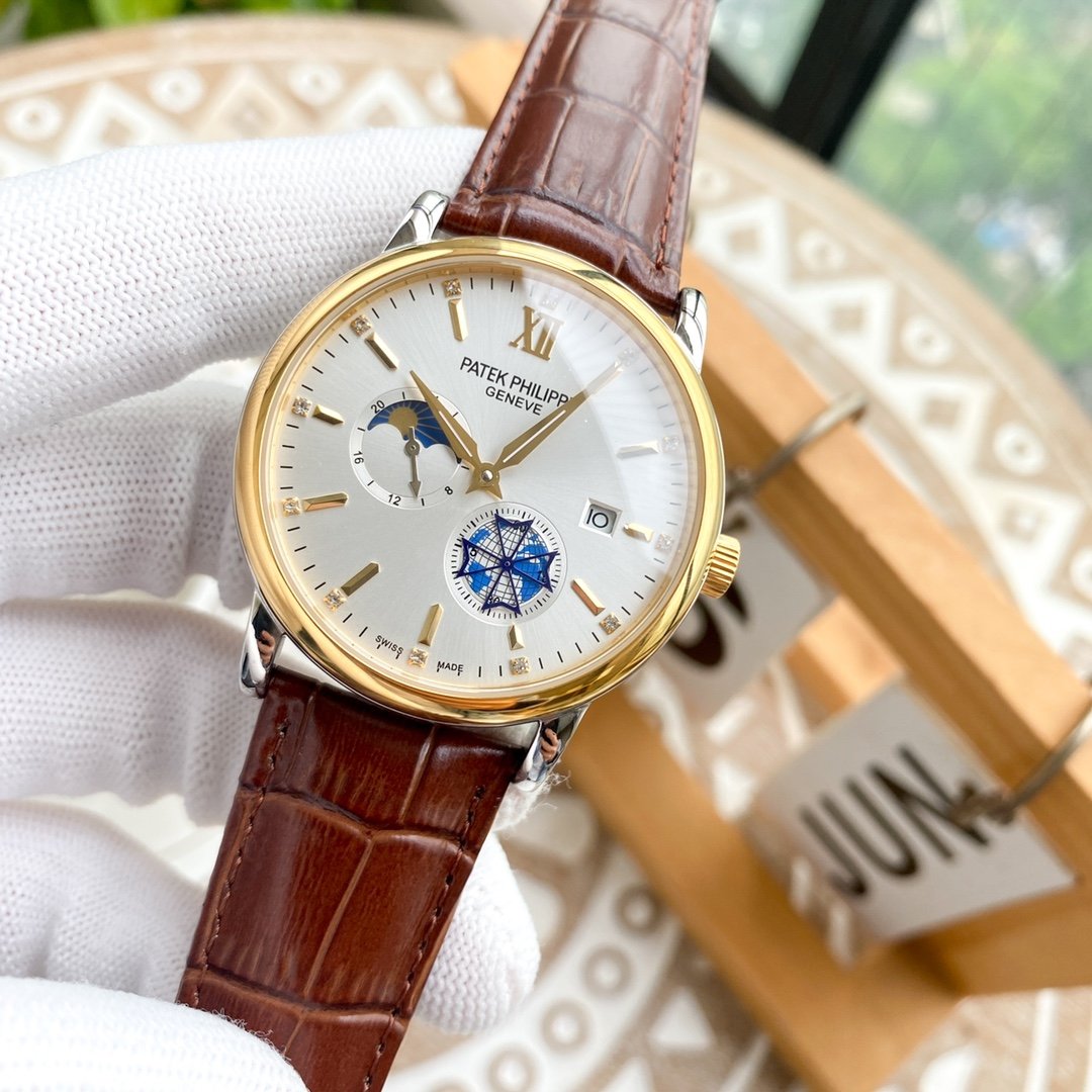 Patek Philippe boutique men's wristwatch features a multifunctional design with a gentlemanly style and a mineral super strong mirror finish, - Image 7