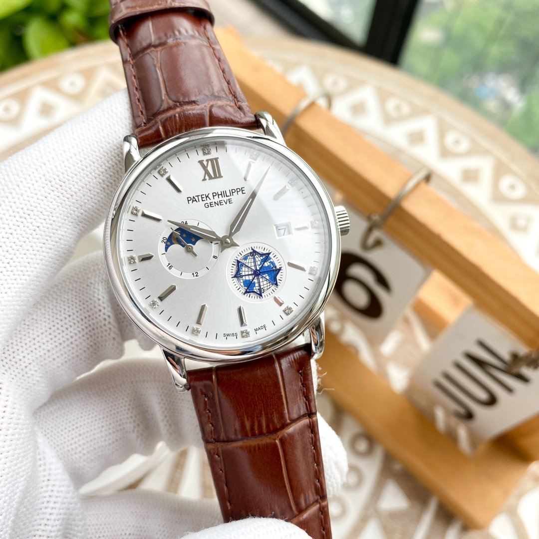 Patek Philippe boutique men's wristwatch features a multifunctional design with a gentlemanly style and a mineral super strong mirror finish, - Image 8